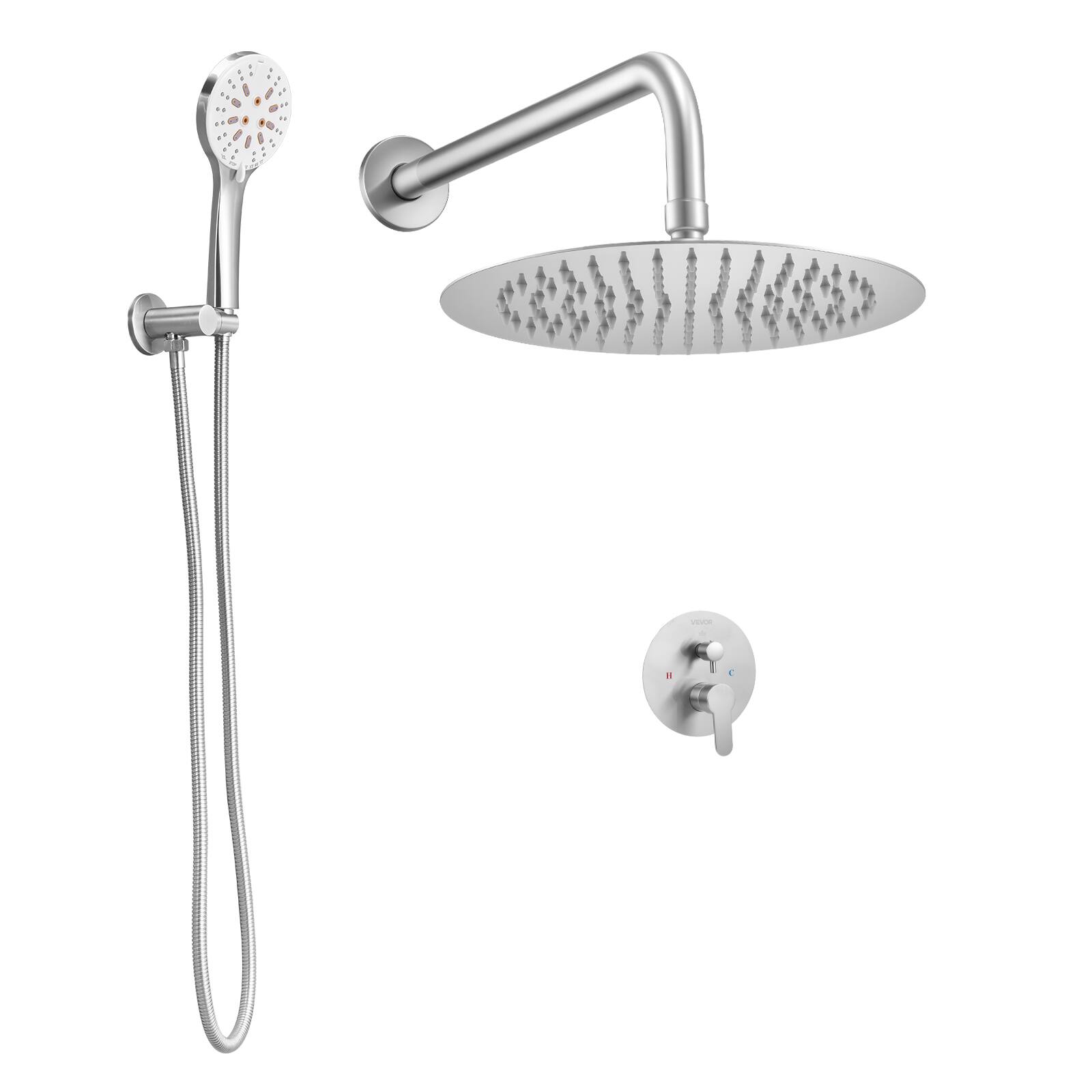 Alt View 5. VEVOR - Shower Faucet Set, Rainfall Bathroom Shower System with 10-Inch Round Rain Shower Head and Handheld Spray - Sliver.