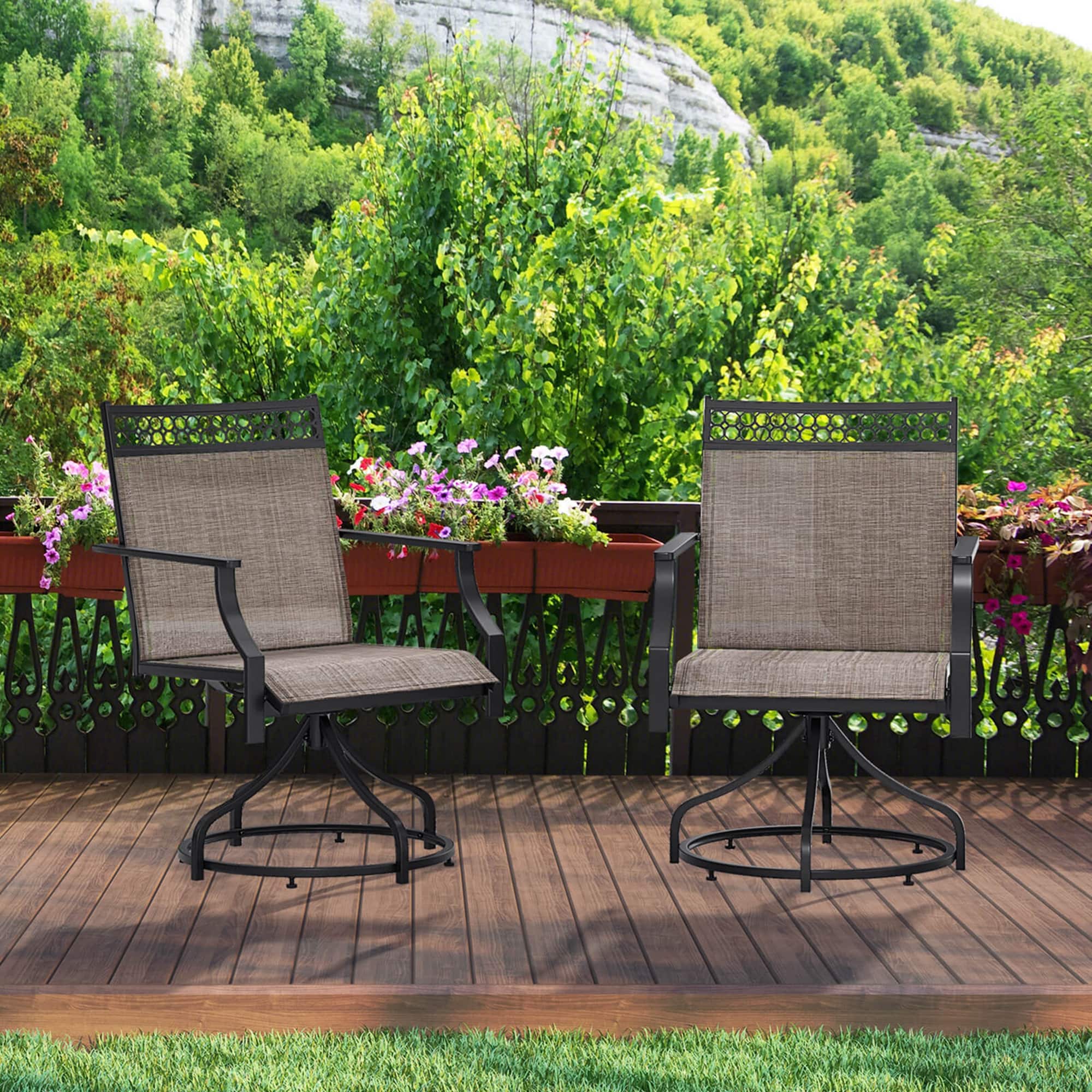 Alt View 3. Costway - Patio Swivel Dining Chairs Set of 4 with Quick-Drying Fabric and Metal Frame - Brown.