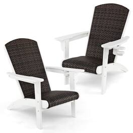 Gymax - 2PCS Patio Adirondack Chair Wide Armrests & Hidden Cupholder - Brown