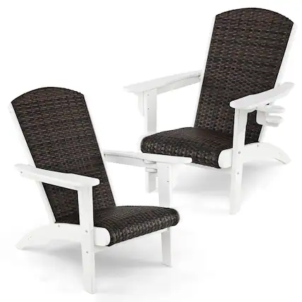 Front. Gymax - Gymax 2PCS Patio Adirondack Chair Wide Armrests & Hidden Cupholder - Brown.