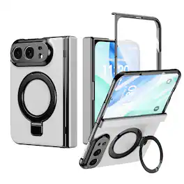 UUCOVER - For Apple iPhone Duo Magnetic Ring Kickstand Case with Front Screen Protector, Compatible with MagSafe, Shockproof Cover - White