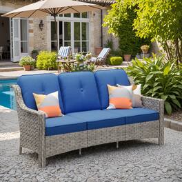 Ovios - 1 PCS Patio Furniture 3 Seat Sofa with Cushions All-Weather Rattan Couch for Backyard - Navy Blue