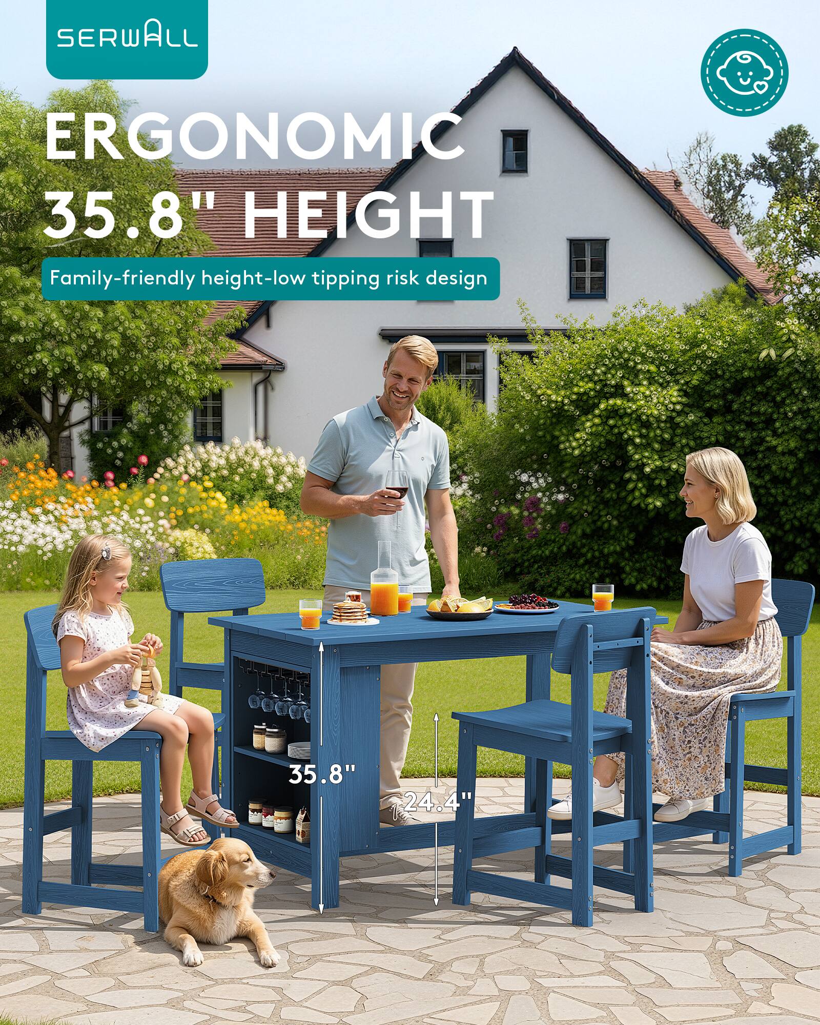 SERWALL  
ERGONOMIC 35.8" HEIGHT  
Family-friendly height-low tipping risk design  
35.8"  
24.4"