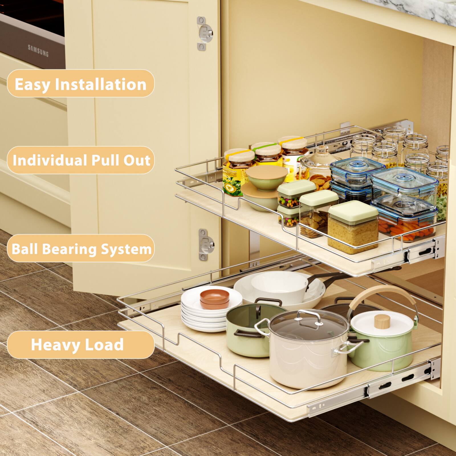 Easy Installation, Individual Pull Out, Ball Bearing System, Heavy Load