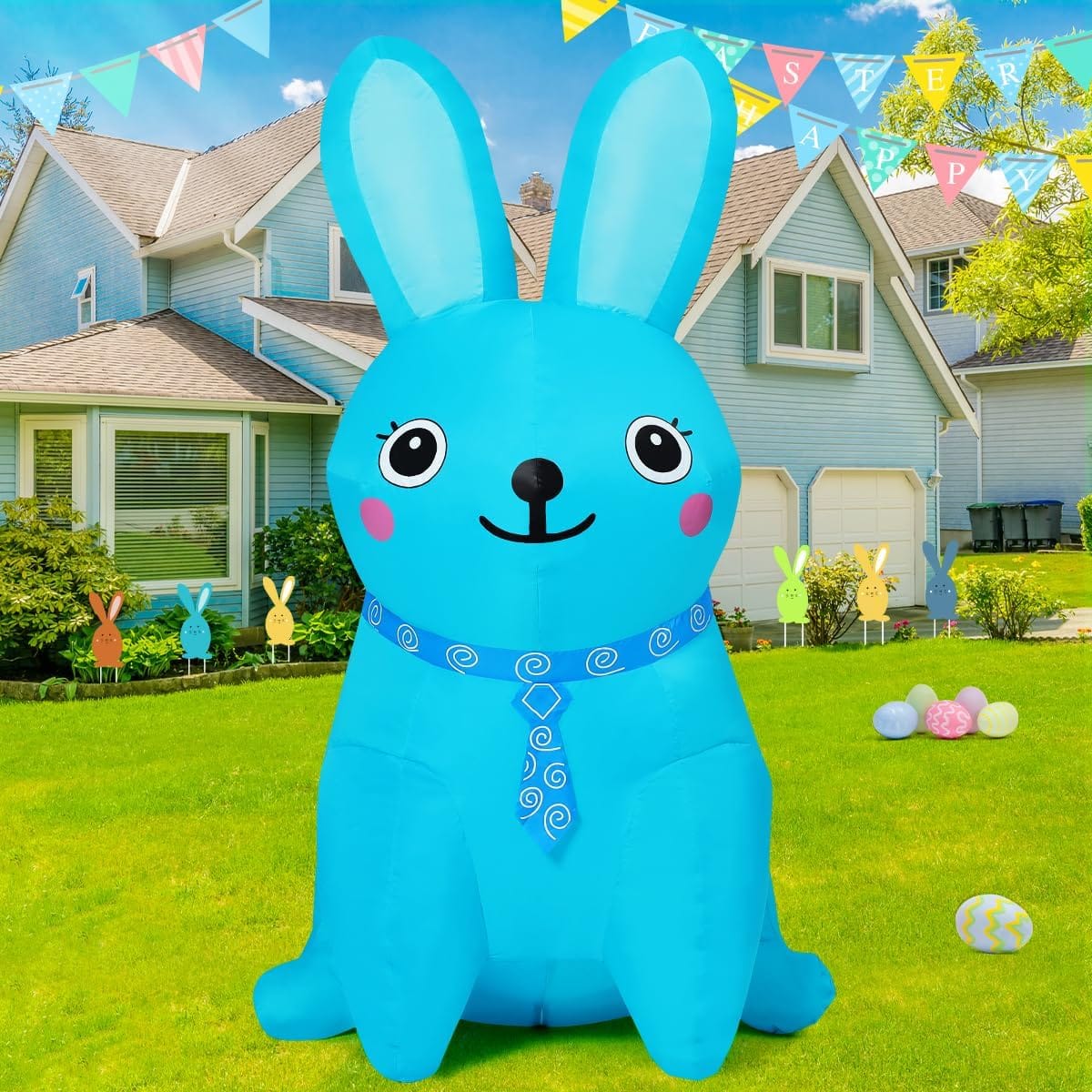 GOOSH Inflatables - GOOSH 5FT Easter Inflatables Bunny Rabbit with LED Lights - Blue