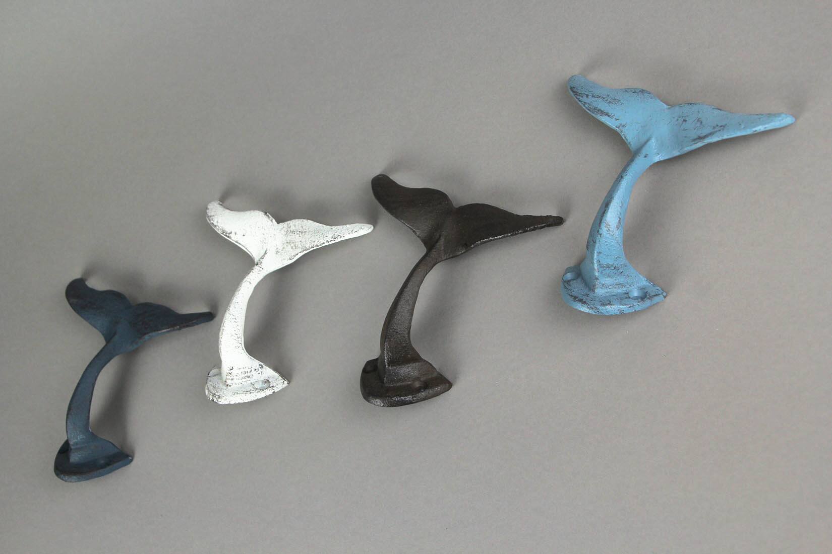 Alt View 5. Zeckos - Colorful Cast Iron Whale Tail Wall Hooks Set of 4 Nautical Décor - Multicolored.