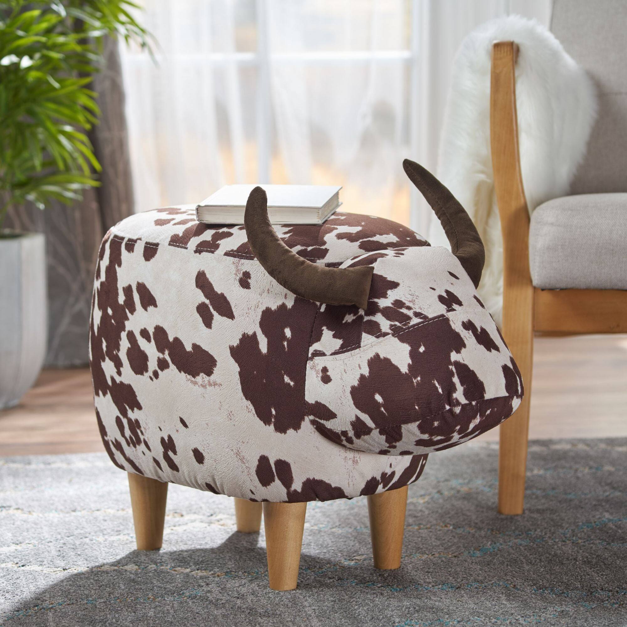 Alt View 1. Boyel Living - Modern Accent Stool Home Decor Brown and White Cow-Shaped Ottoman for Living Room. Bedroom. Porch - Brown and White.