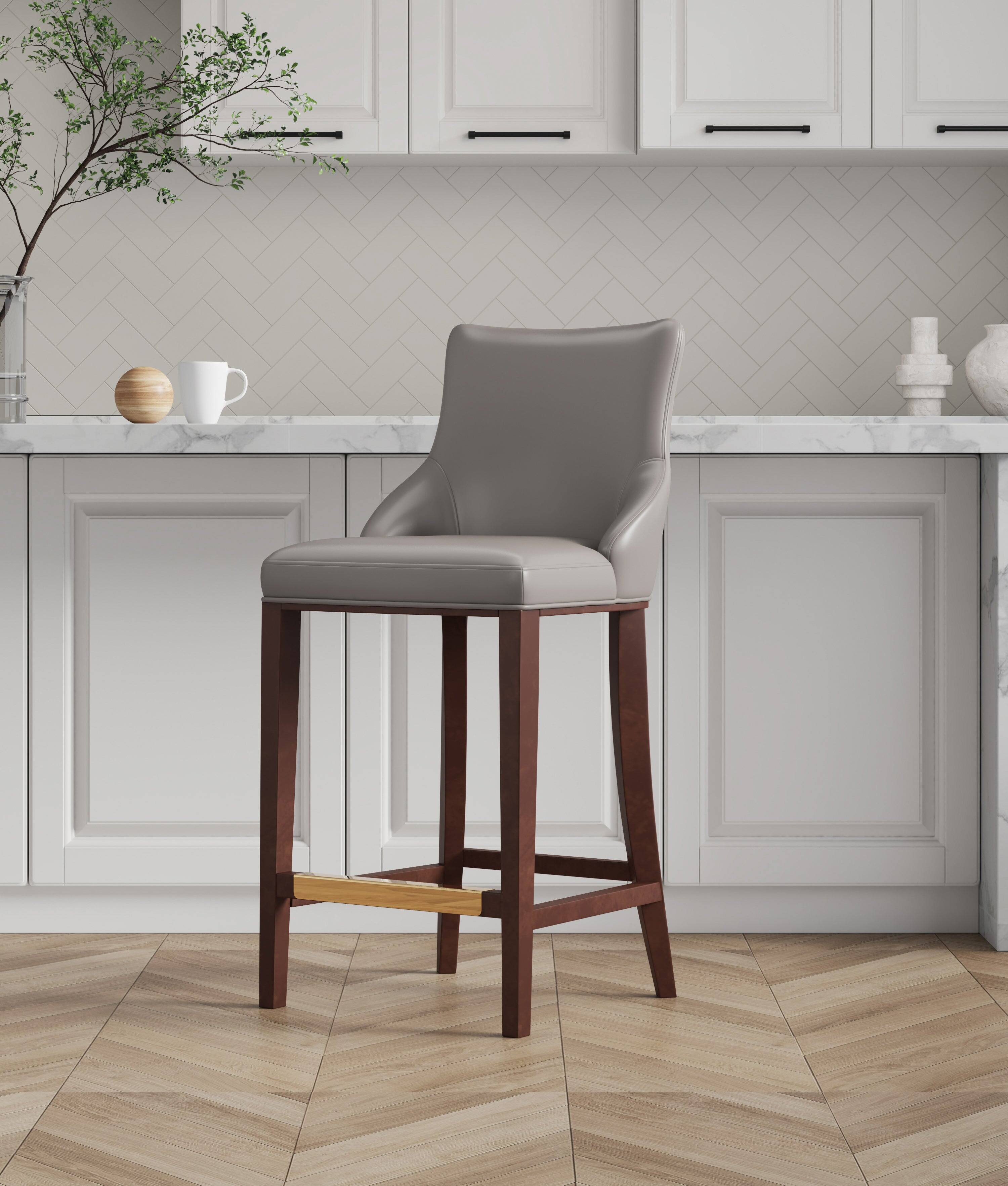 Angle. Manhattan Comfort - Shubert Modern Wood Upholstered Barstool - Dark Taupe.