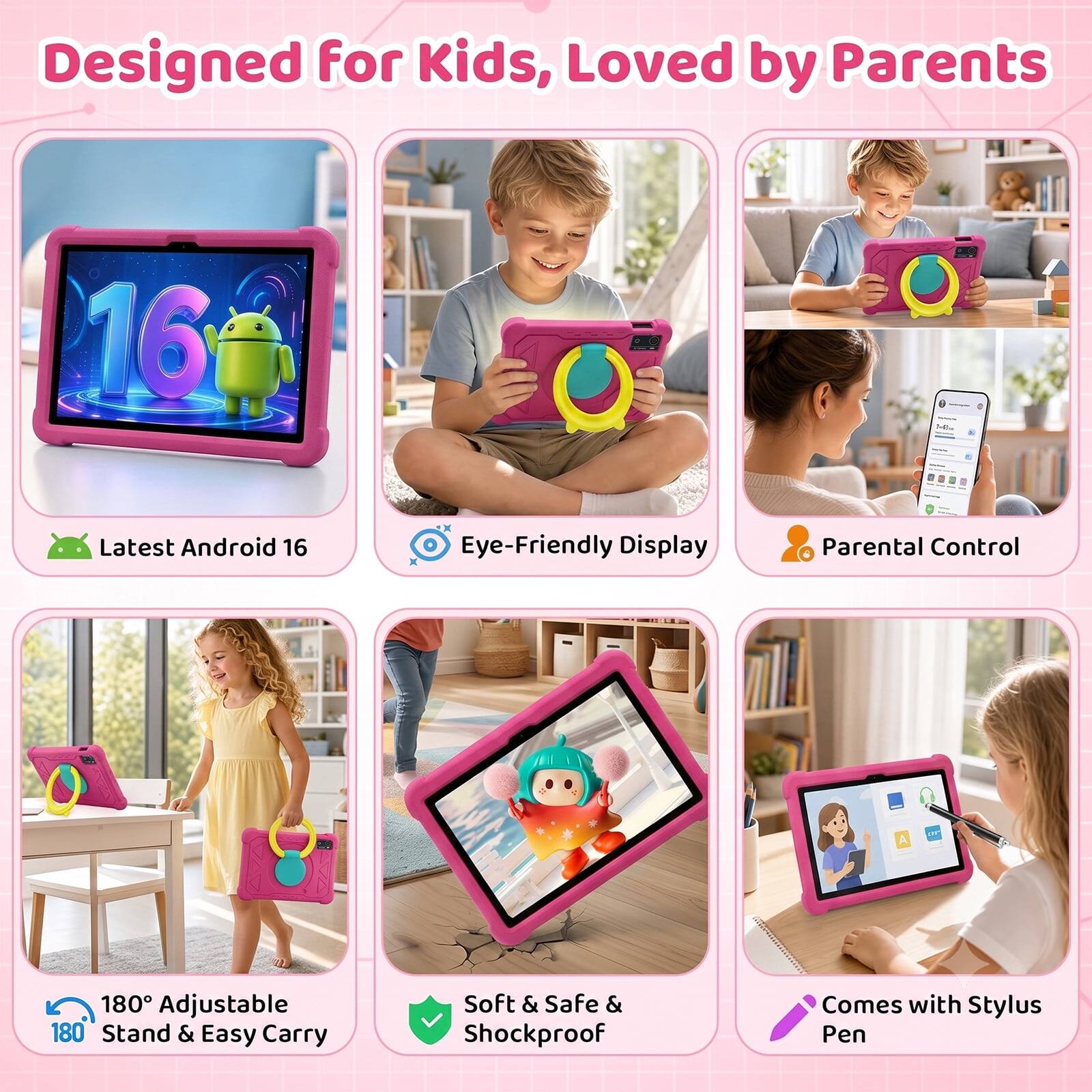 Designed for Kids, Loved by Parents

- Latest Android 16
- Eye-Friendly Display
- Parental Control
- 180° Adjustable Stand & Easy Carry
- Soft & Safe & Shockproof
- Comes with Stylus Pen