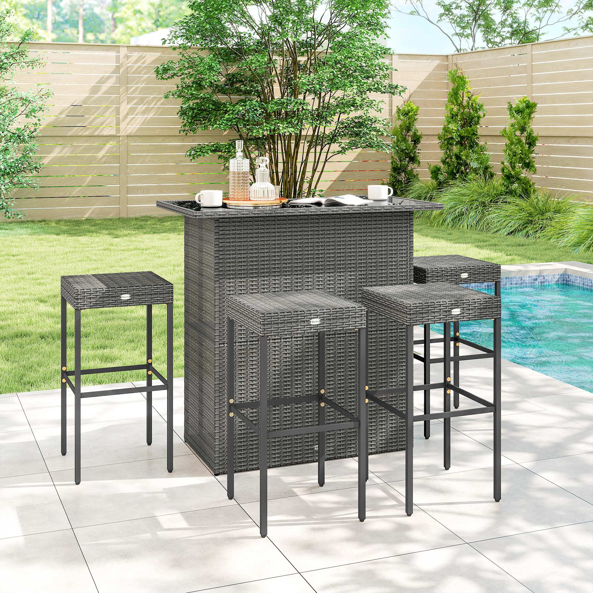 Alt View 1. Outsunny - Piece Rattan Wicker Bar Set, High Top Outdoor Table and Chairs, Bar Height Patio Set - Dark Gray.