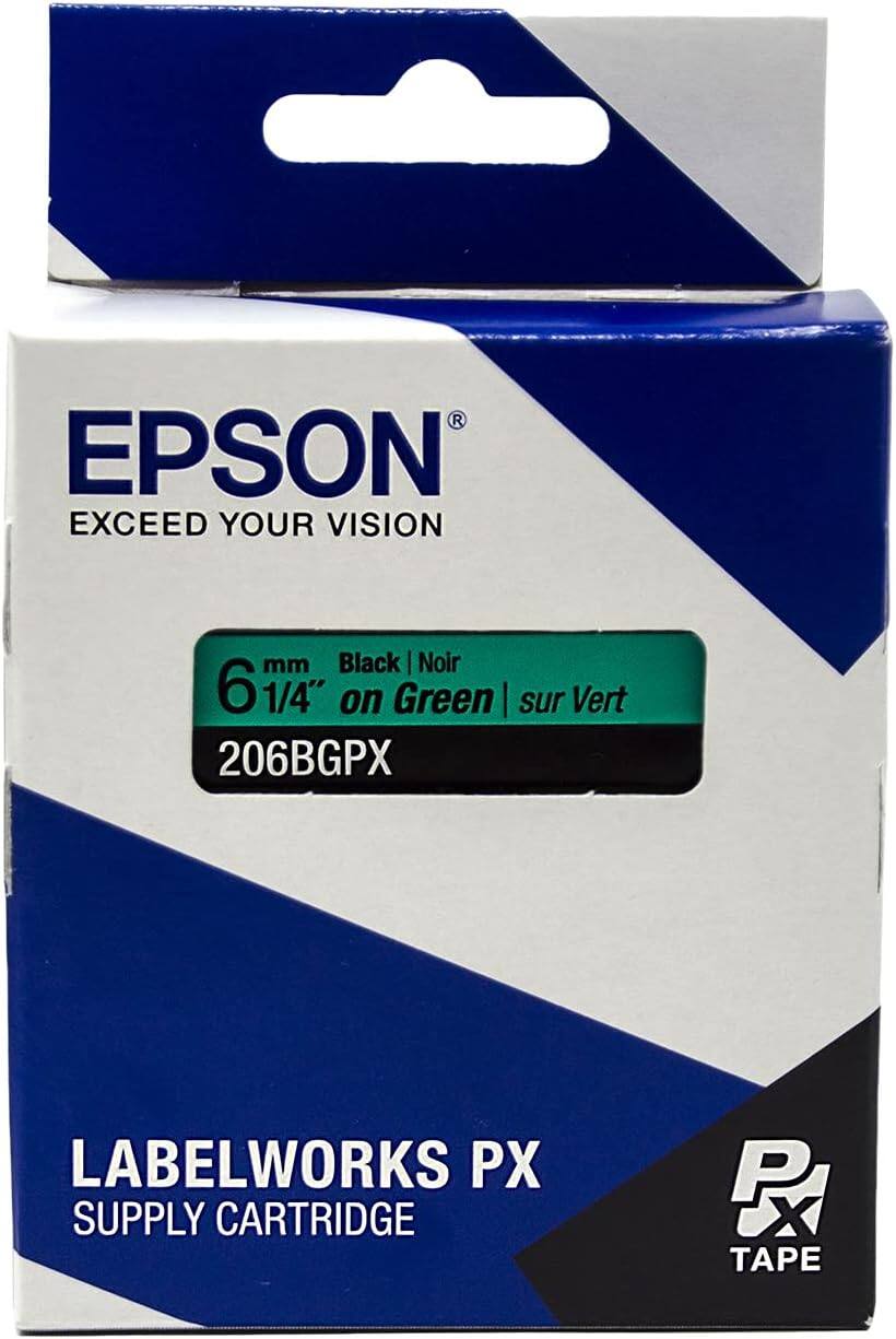 EPSON  
EXCEED YOUR VISION  

6 mm 1/4" on Green | sur Vert  
206BGPX  

LABELWORKS PX  
SUPPLY CARTRIDGE  

PX TAPE