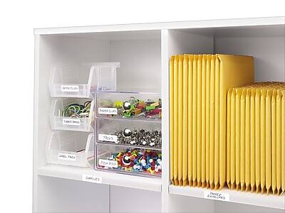 Sure, here is the corrected and grouped text from the image:

**Left Side:**
- PAPER CLIPS
- LAMEL, FLYERS
- CAPS & LIDS
- FISH PINS
- TRINKETS
- FABRIC DOTS

**Right Side:**
- PAPERS & ENVELOPES