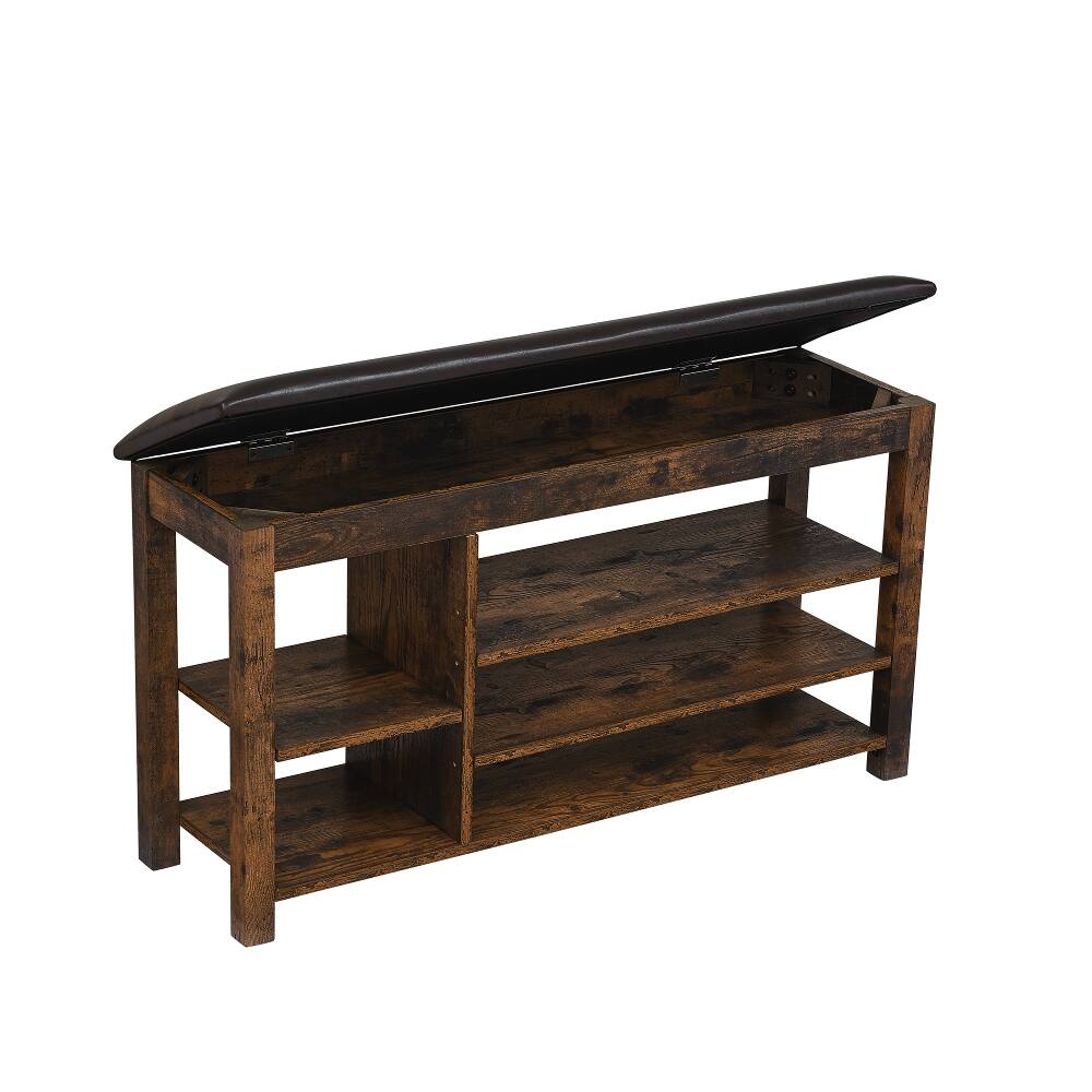Alt View 6. Ropilly - Ropilly Vintage Rubberwood Shoe Changing Bench Entryway Storage Bench with PU Leather Seat - Vintage.