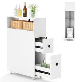 Ecooso - Slim Wooden Bathroom Storage Cabinet with Deep Slide-Out Drawers and Compact Design - White
