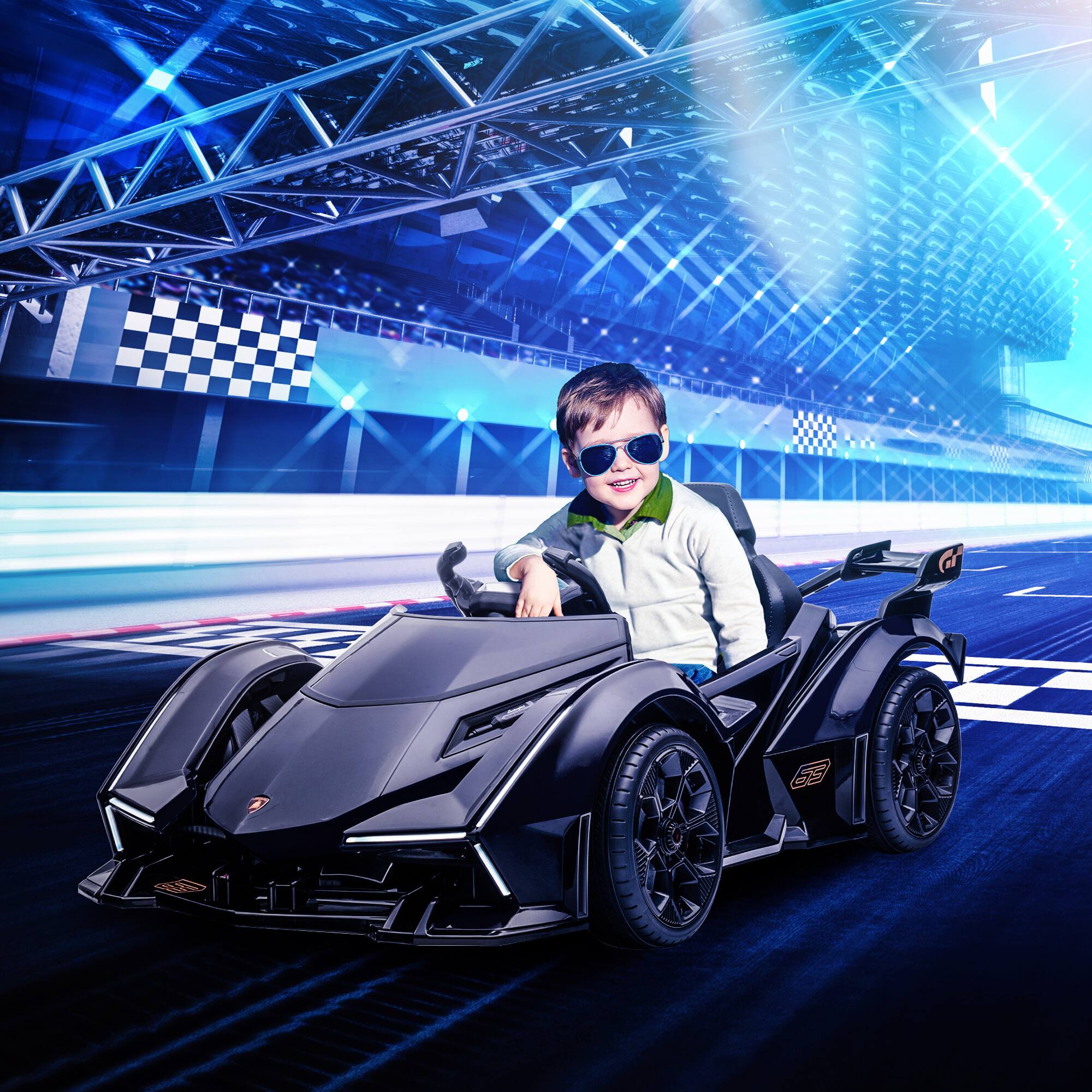 Angle. Aosom - 12V Electric Ride-on Car, Licensed Lamborghini V12 Vision Gran Turismo Battery Toy with Remote, LED Lights, for 3-6.