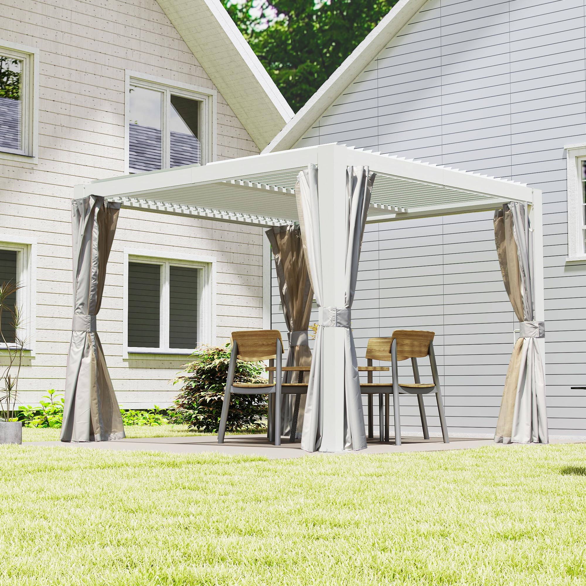 Left. Loheer - Loheer Outdoor Louvered Pergola 10x10 White Aluminum Pergola with Adjustable Louvers for Patio Backyard Deck.