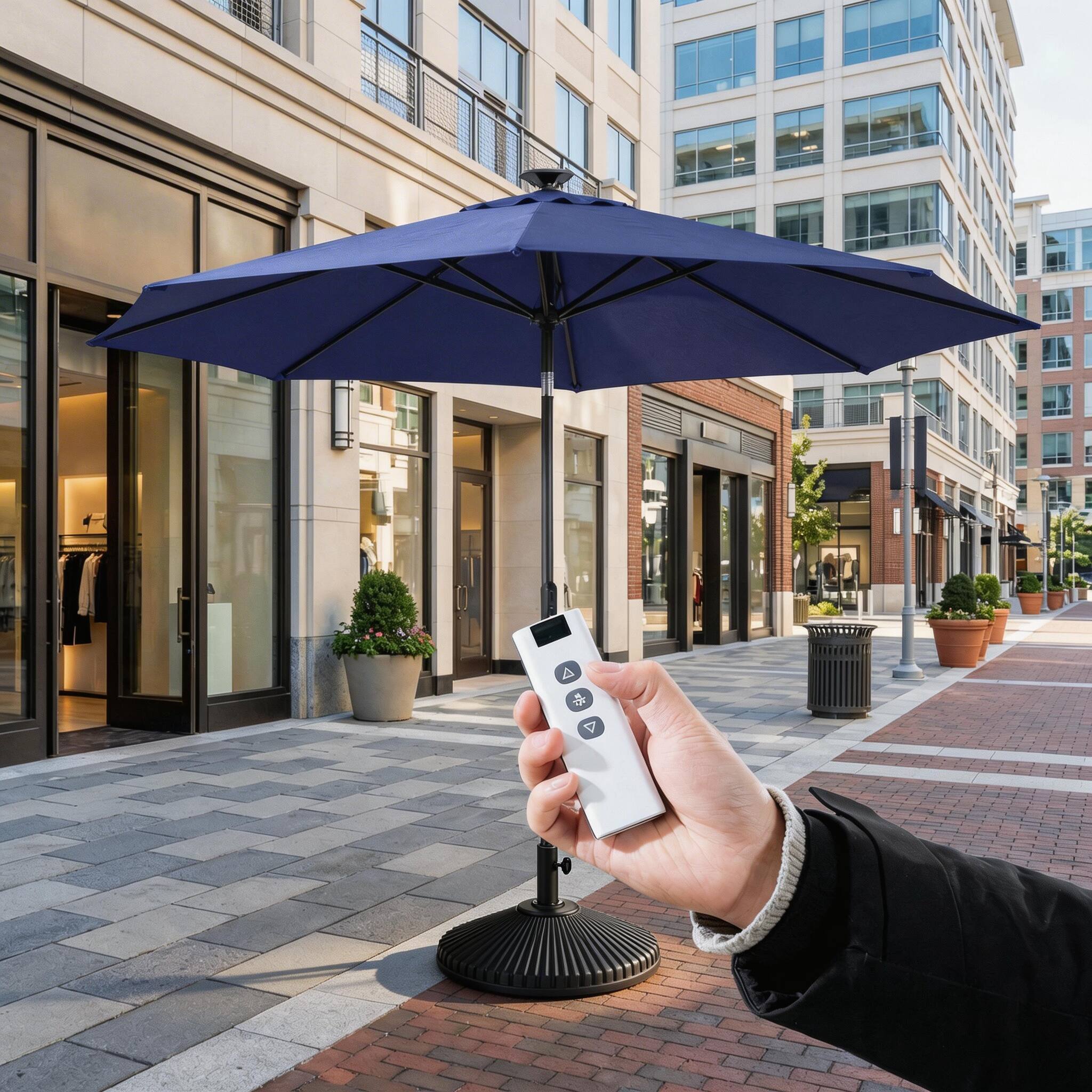 Left. Mondawe - 10ft Electric Patio Umbrella with Remote and LED Light - Navy.