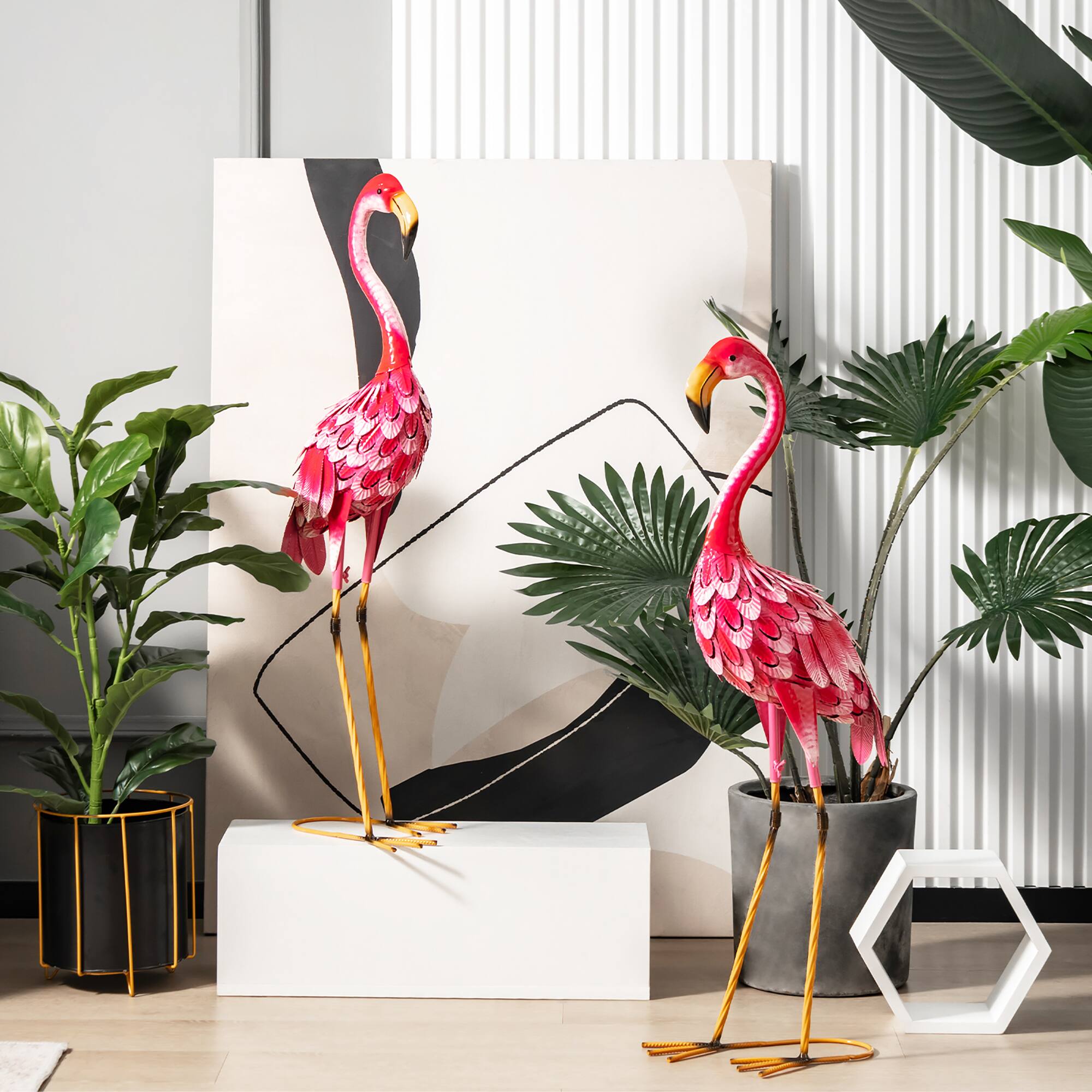 Alt View 2. Costway - 2-Piece Metal Flamingo Garden Statue Sculpture Set Yard Lawn Decoration - Pink.