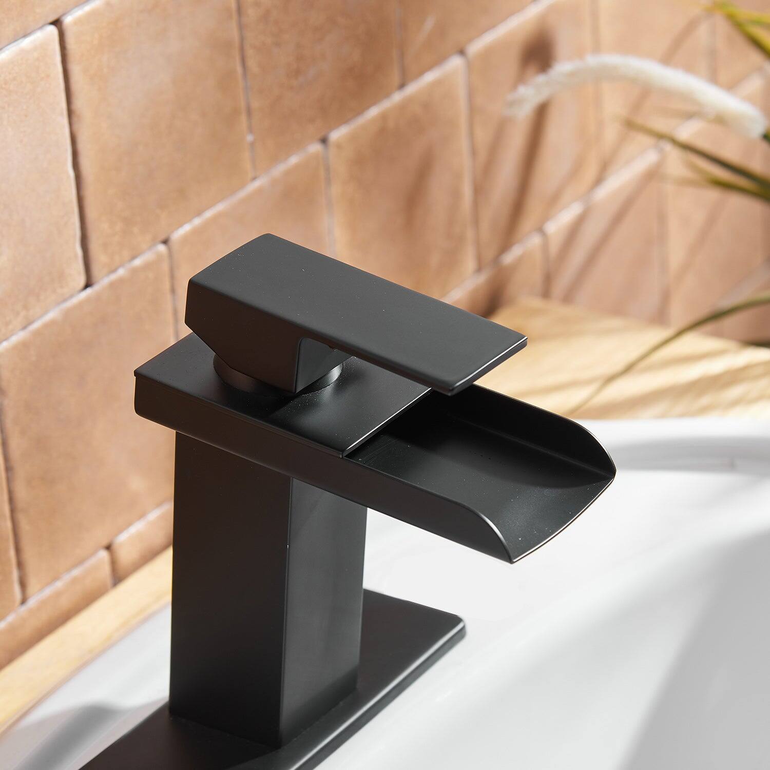 Alt View 8. Boyel Living - Waterfall Single Hole Single-Handle Low-Arc Bathroom Faucet With Pop-up Drain Assembly in Matte Black - Matte Black.