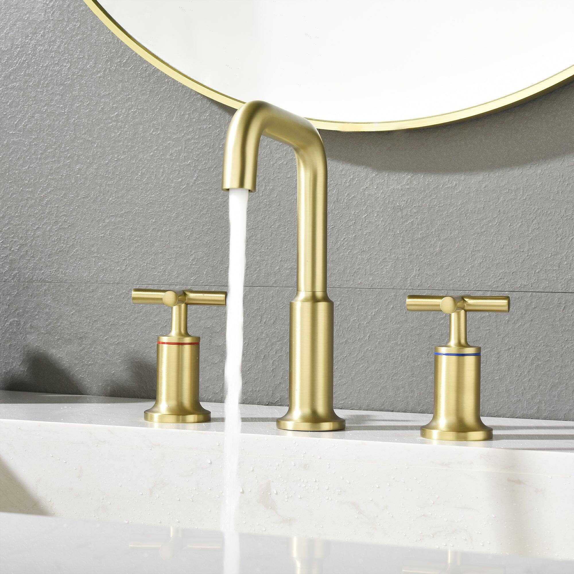 Alt View 6. Boyel Living - Brass 8 Inch Widespread Double Handle Bathroom Faucet with Water Supply Hoses and Quick Connected Hose in Brushed Gold - Brushed Gold.