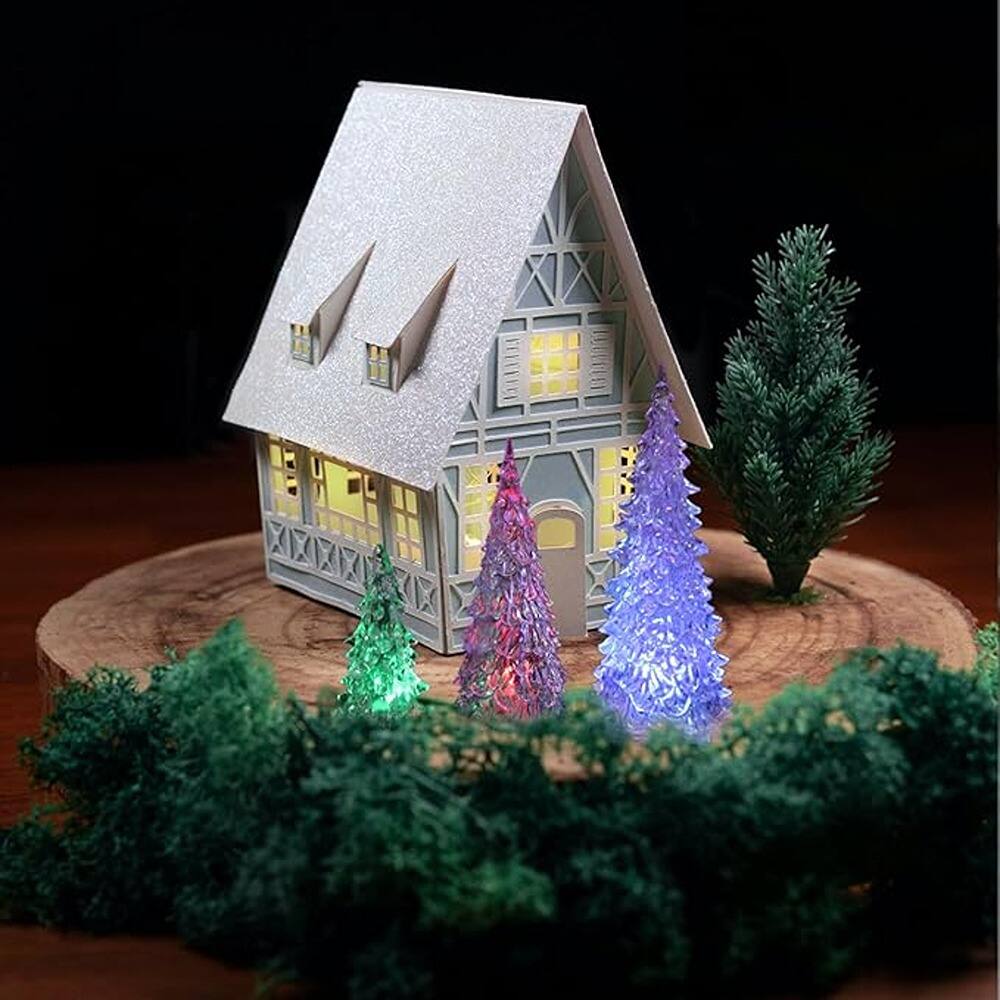 Angle. Schertz - 3-Piece Lighted Glass Christmas Tree Figurines – 7-Color Changing LED Acrylic Holiday Decor for Tabletop, Mantel, Window - crystal.