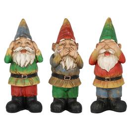 Sunnydaze - Hear No Evil, Speak No Evil and See No Evil Garden Gnomes - 12 in - Green