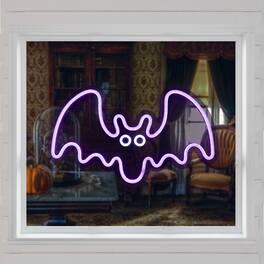 Northlight - LED Neon Lighted Halloween Bat Wall or Window Decoration - 15" - Purple