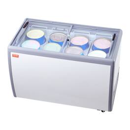 VEVOR - Commercial Ice Cream Display Case, 13.1 Cu.ft Chest Freezer, Mobile Glass Top Deep Freezer,Gelato Dipping Cabinet - White