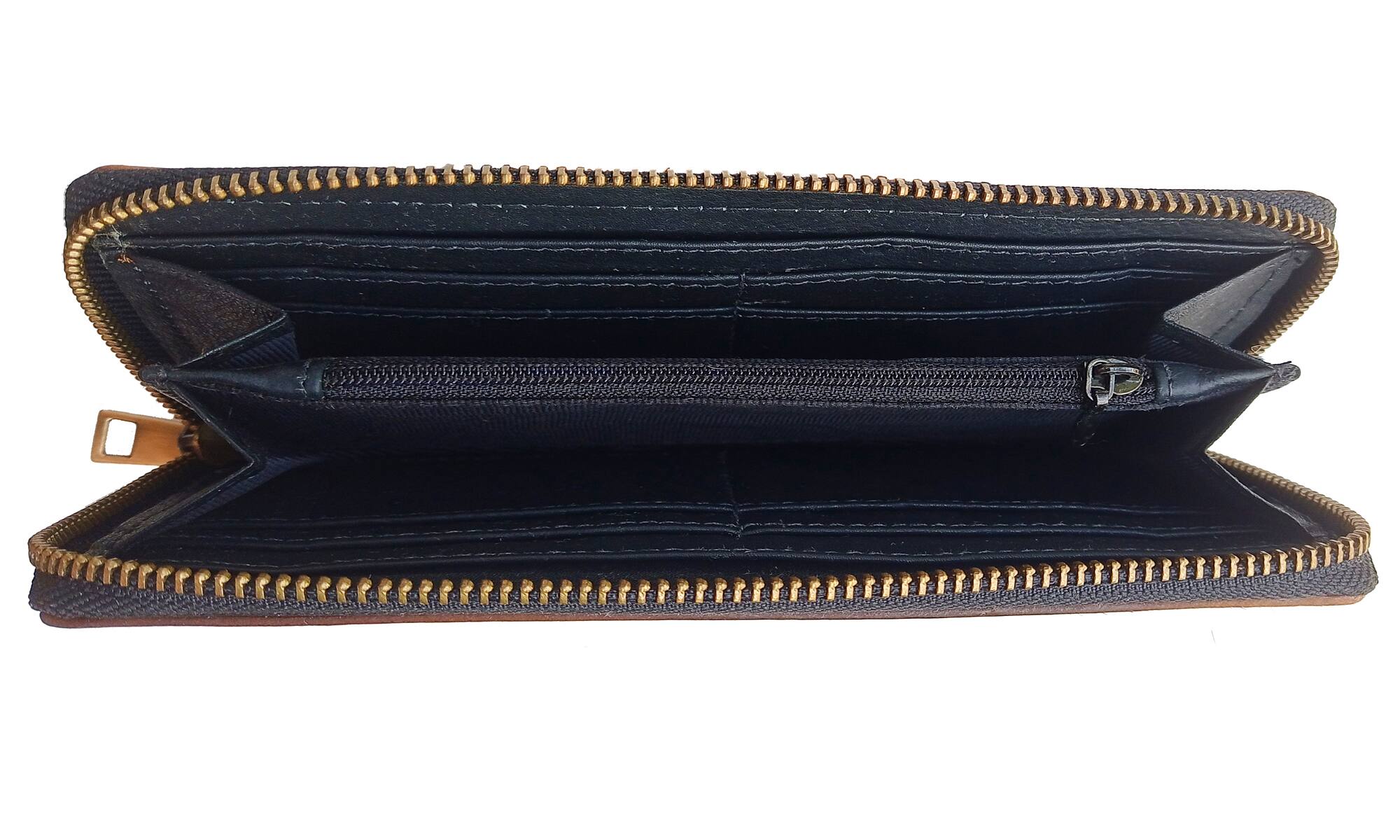 Alt View 1. ESS - eSS Real Cowhide Leather Clutch Wallet for Women - Zipper Western Purse  - 8 credit cards - Black/White Combination.