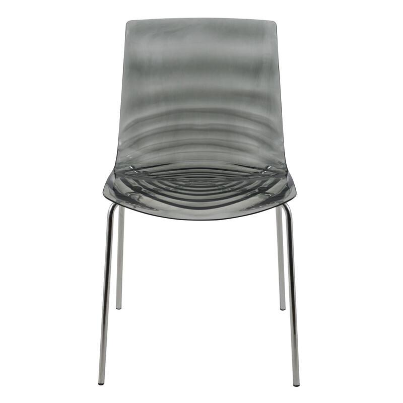 Left. LeisureMod - Set of 2 Astor Plastic Side Dining Chair with Accent Chrome Metal Legs and Ripple Design for Home or Office - Transparent Black.