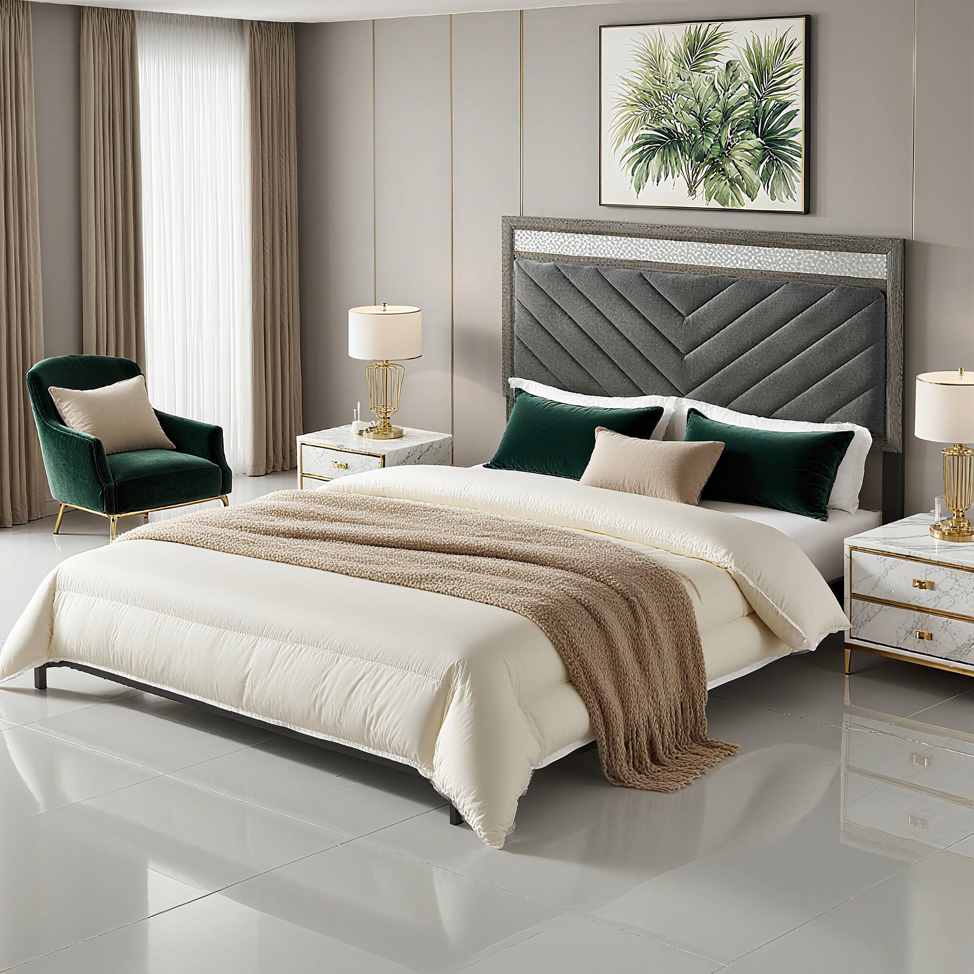 Back. Vaczon - Storage Bed with Hidden Footboard Drawers, Padded Headboard & Crystal Handles for Organized, Cozy Bedrooms - Gray.