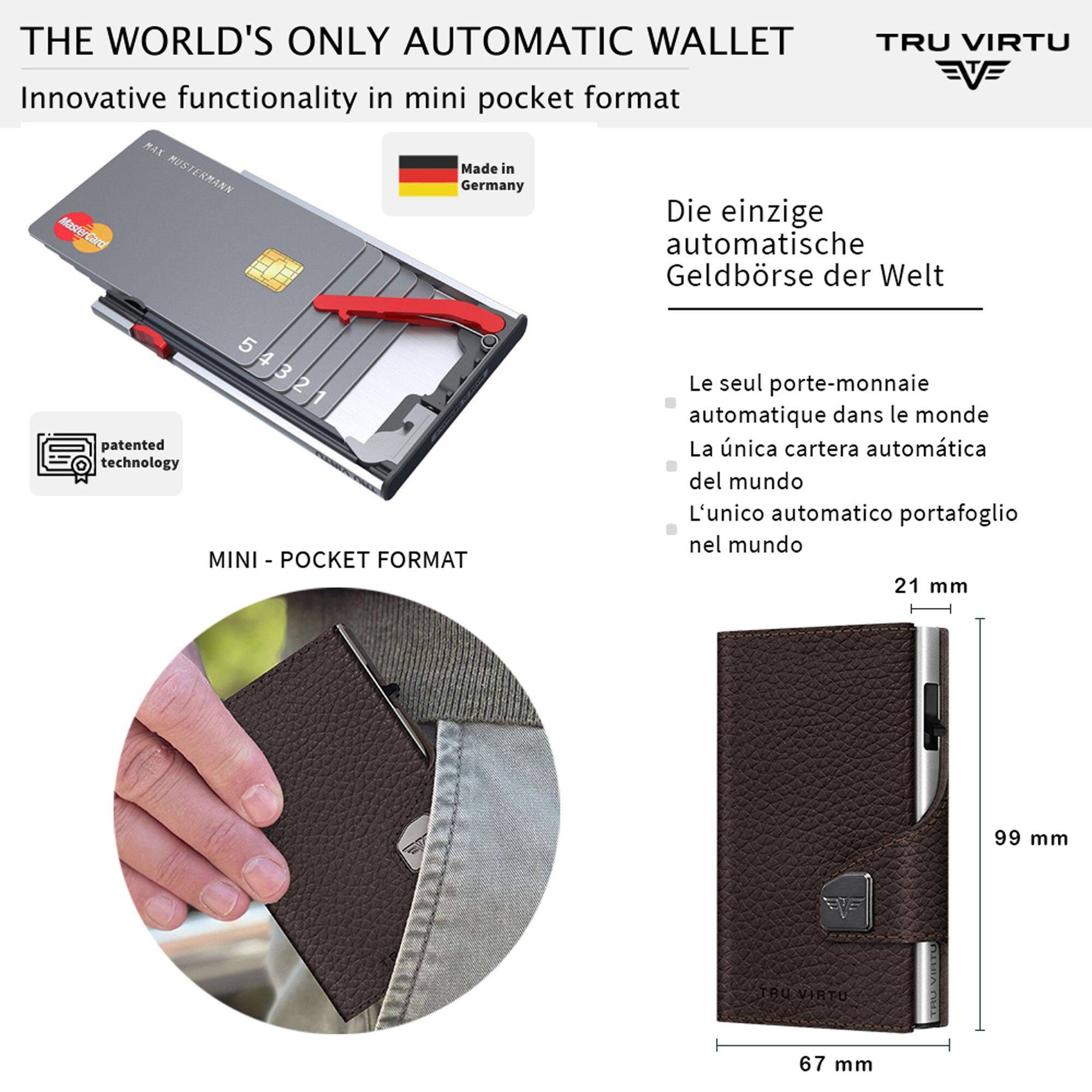 THE WORLD'S ONLY AUTOMATIC WALLET  
TRU VIRTU  
Innovative functionality in mini pocket format  
MAX  
Made in MUSTERMANN Germany  
Die einzige MasterCard automatische Geldbörse der Welt  
5 4 3 2 1  
patented technology  
MINI - POCKET FORMAT  
Le seul porte-monnaie automatique dans le monde  
La única cartera automática del mundo  
L'unico automatico portafoglio nel mondo  
21 mm  
99 mm  
67 mm