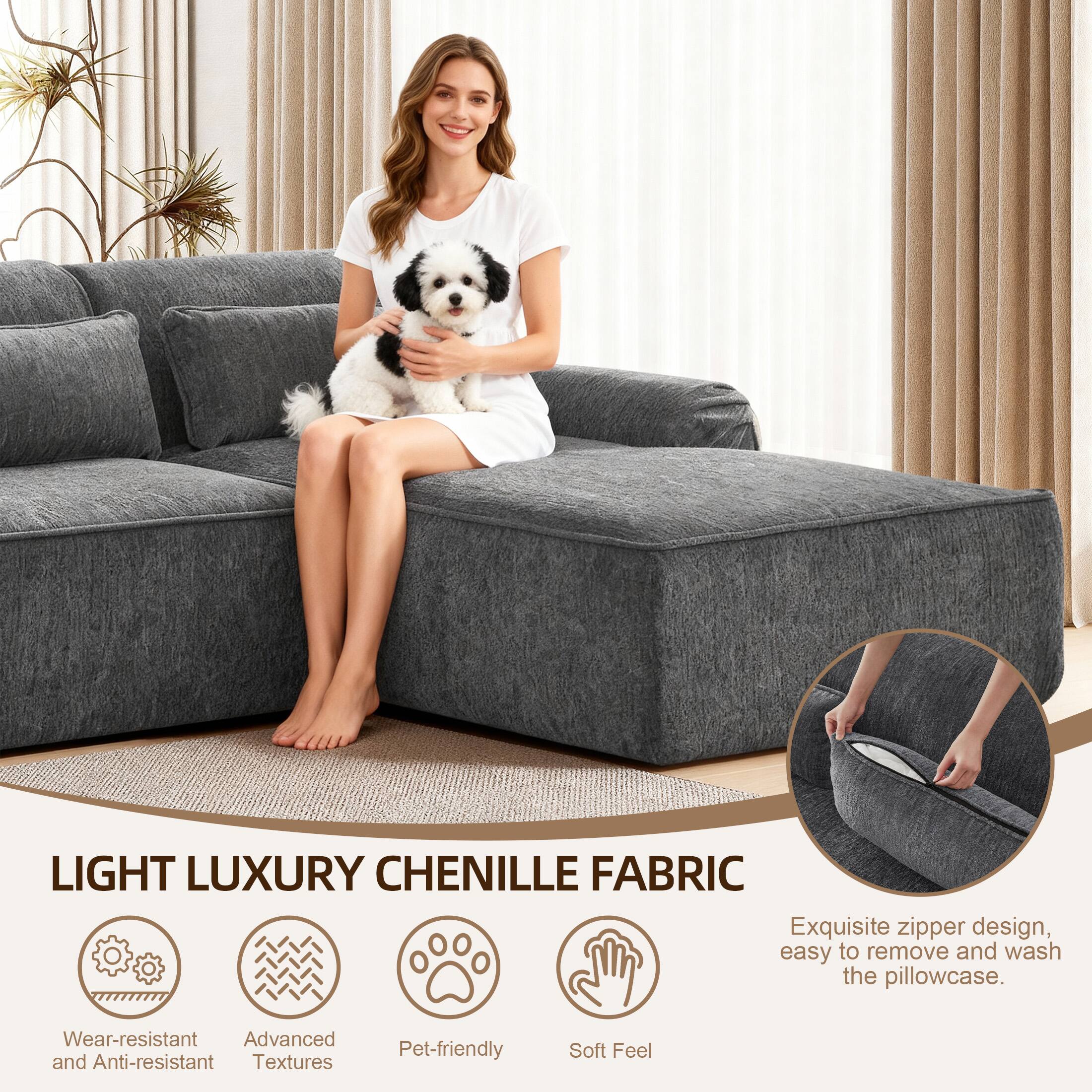 LIGHT LUXURY CHENILLE FABRIC

- Wear-resistant and Anti-resistant
- Advanced Textures
- Pet-friendly
- Soft Feel

Exquisite zipper design, easy to remove and wash the pillowcase.