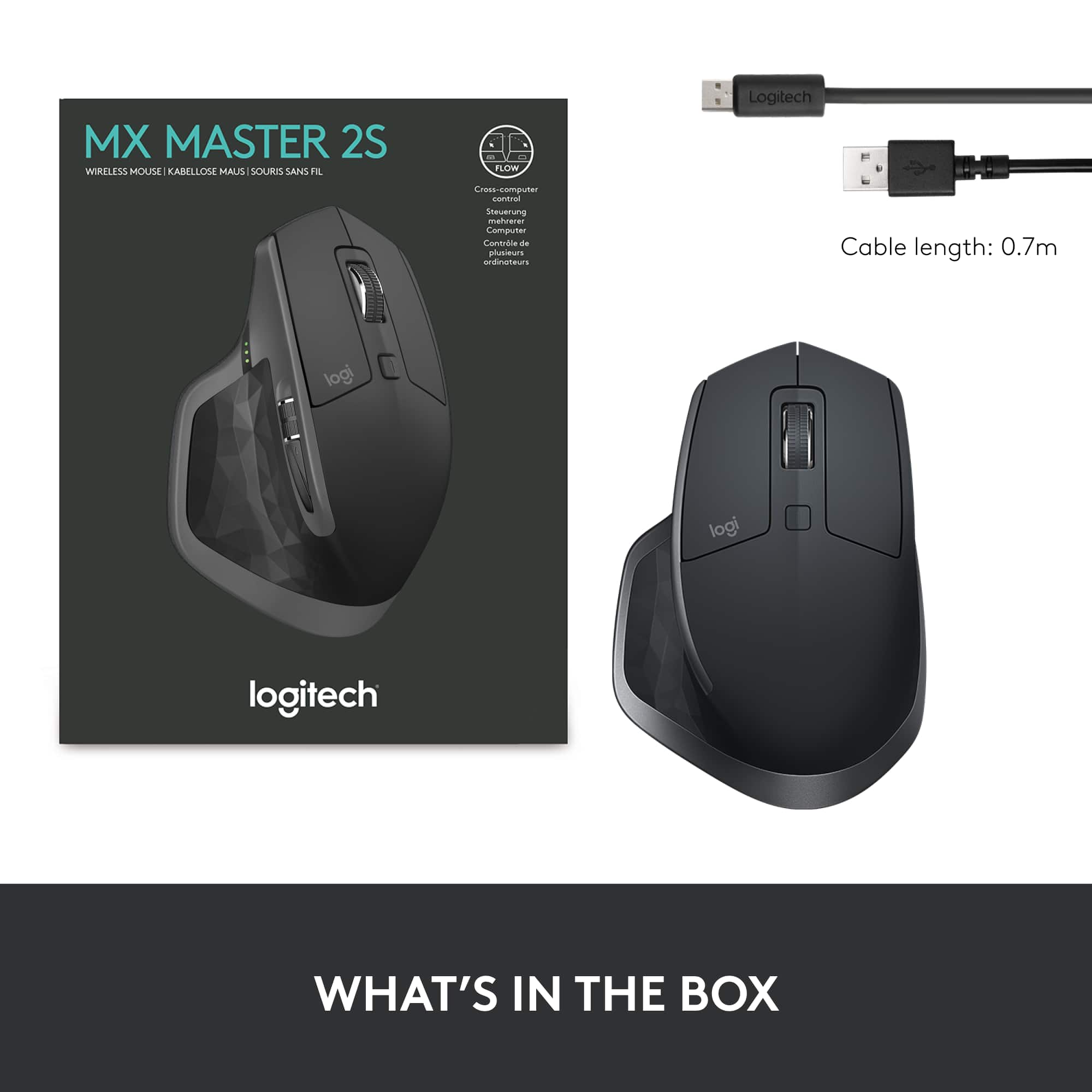 MX Master 2S Wireless Mouse: A wireless mouse with a long-lasting battery, customizable buttons, and a comfortable design. Cable length: 0.7m. Logitech: A well-known brand of computer peripherals, including mice, keyboards, and webcams.