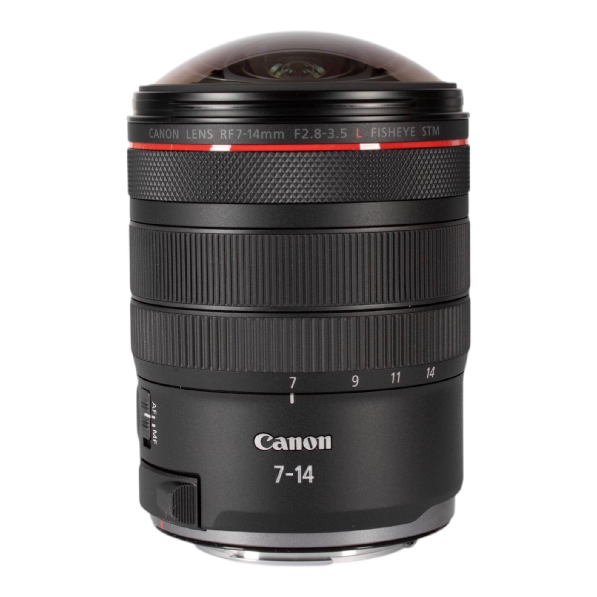 CANON LENS RF7-14mm F2.8-3.5 L FISHEYE STM AF MF  
7 9 11 14  
Canon 7-14