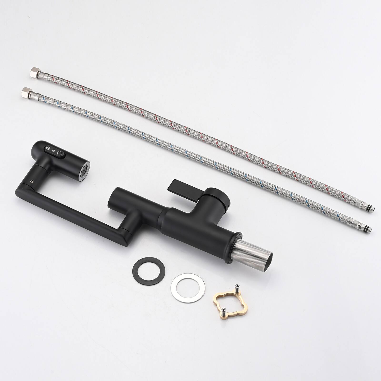 Alt View 7. Glintex - Bathroom Sink Faucet with Spray, Temperature Display, Anti-Slip Switch, Hot & Cold Controls, and 360° Swivel Spout - Matte Black.