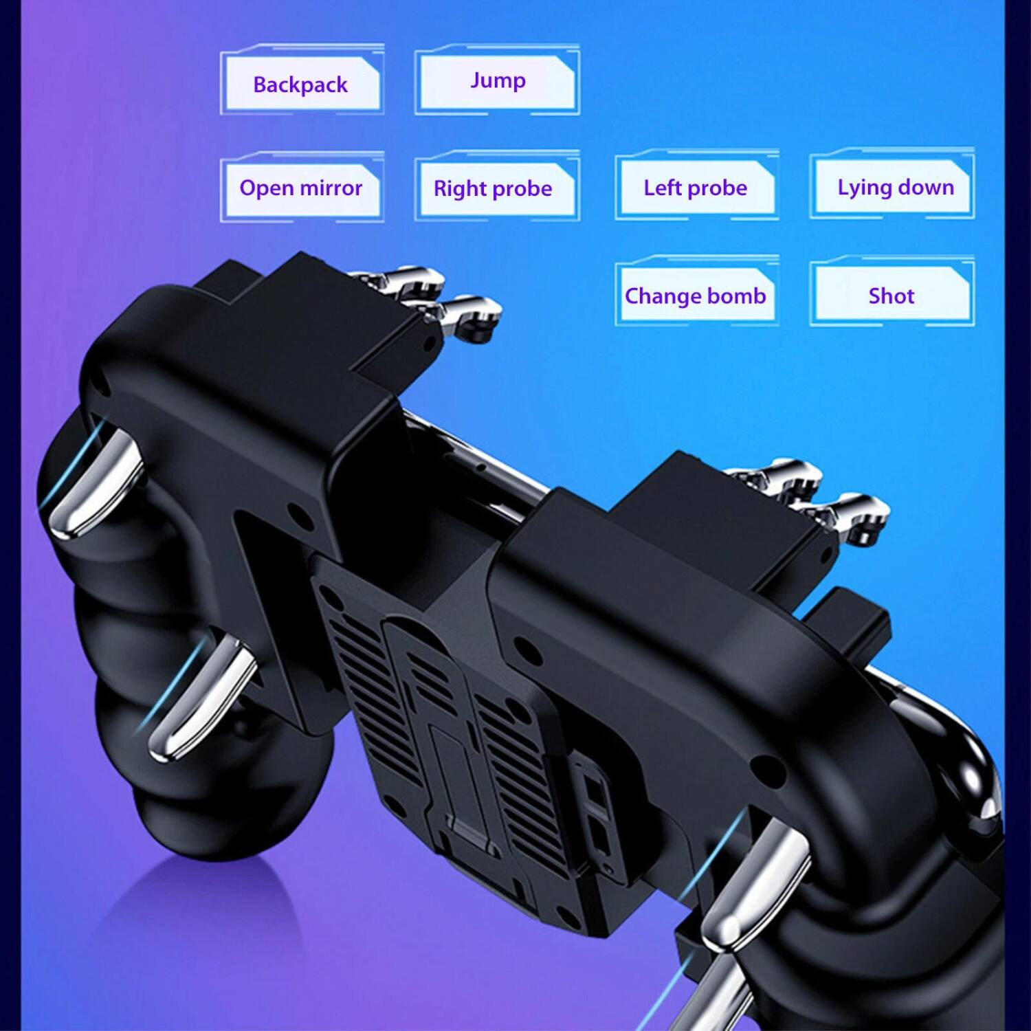 - Backpack
- Jump
- Open mirror
- Right probe
- Left probe
- Lying down
- Change bomb
- Shot