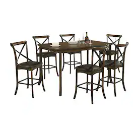 Manhattan Lane - Bien 7pc Counter Height Table Set with 6 Espresso Faux Leather Chairs - Oak Brown, Espresso
