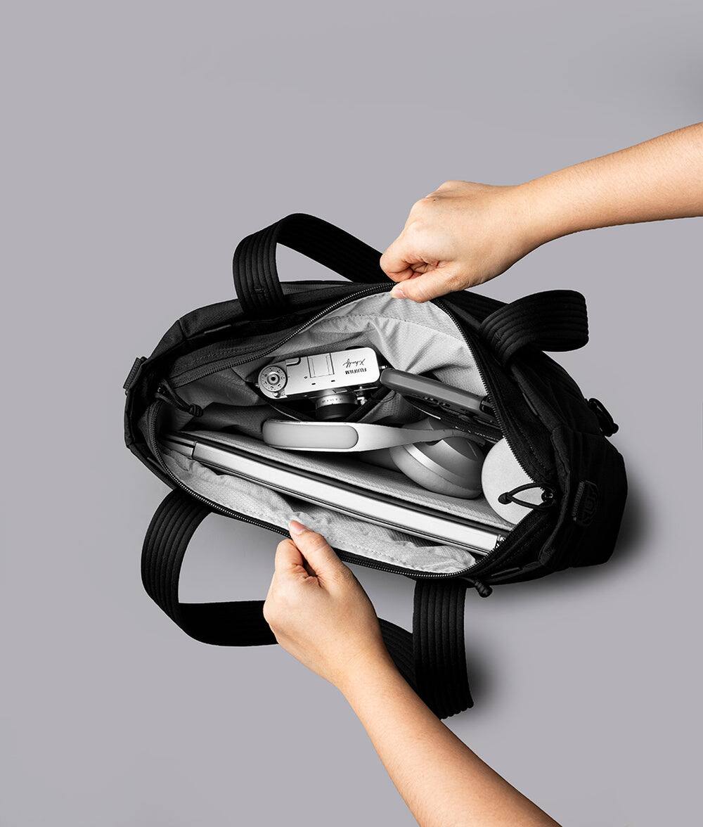 Alt View 6. ALPAKA - Bravo Tote V2 Laptop Tote for Work & Travel, Fits 14” MacBook Pro - Black Axoflux 400D.