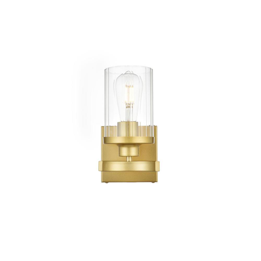 Alt View 1. Living District - Saanvi 1 light Brass and Clear Bath Sconce - Brass And Clear.