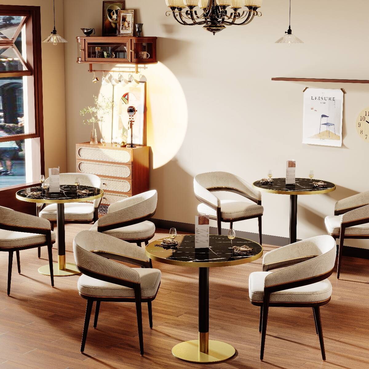 Alt View 2. Loheer - Loheer Round Dining Table with Black Sintered Stone Top and Gold Metal Base - Black and Gold.