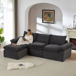 Kadyn - Modular Corduroy Sectional Sofa, Oversized Cloud Couch with Ottoman, DarkGray - Gray