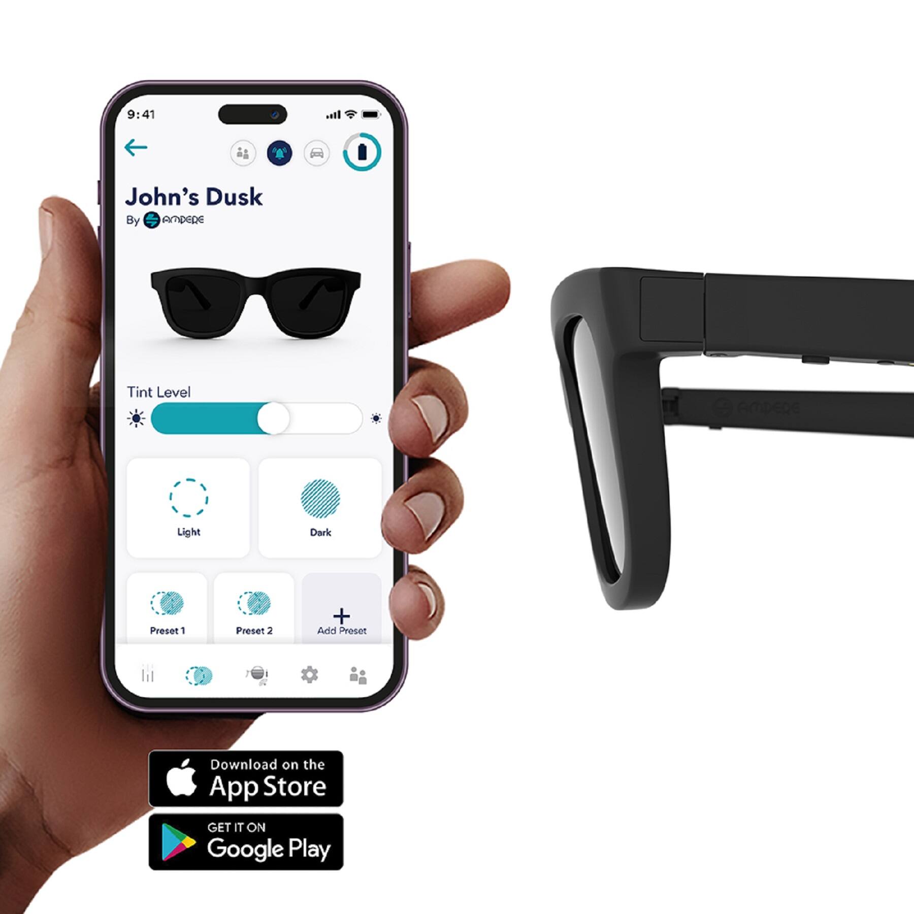 Ampere Dusk Smart Sunglasses with Electronic Tint Adjustable Lenses and