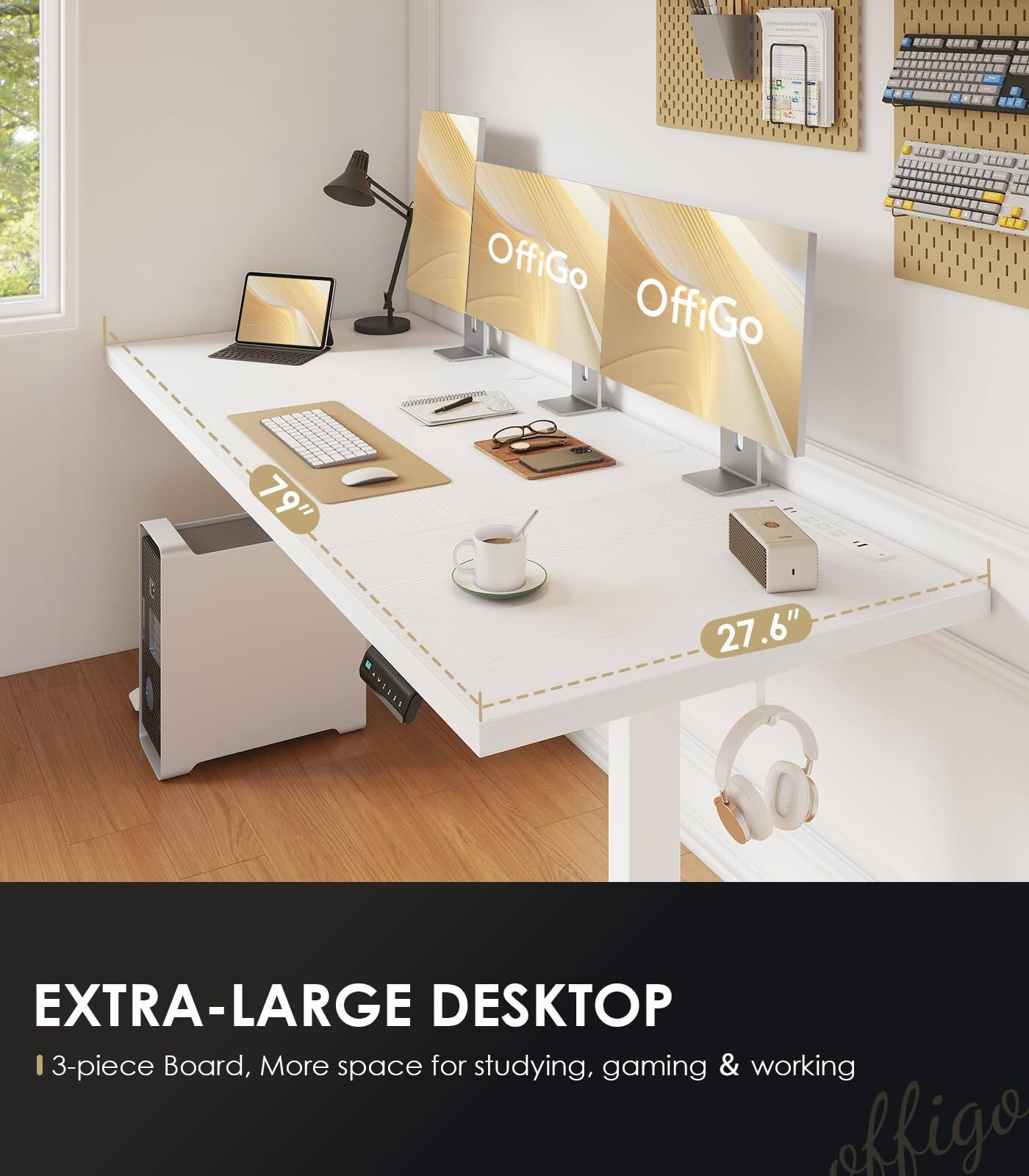 OffiGo OffiGo 79" SETTANY 27.6" EXTRA-LARGE DESKTOP 3-piece Board, More space for studying, gaming & working