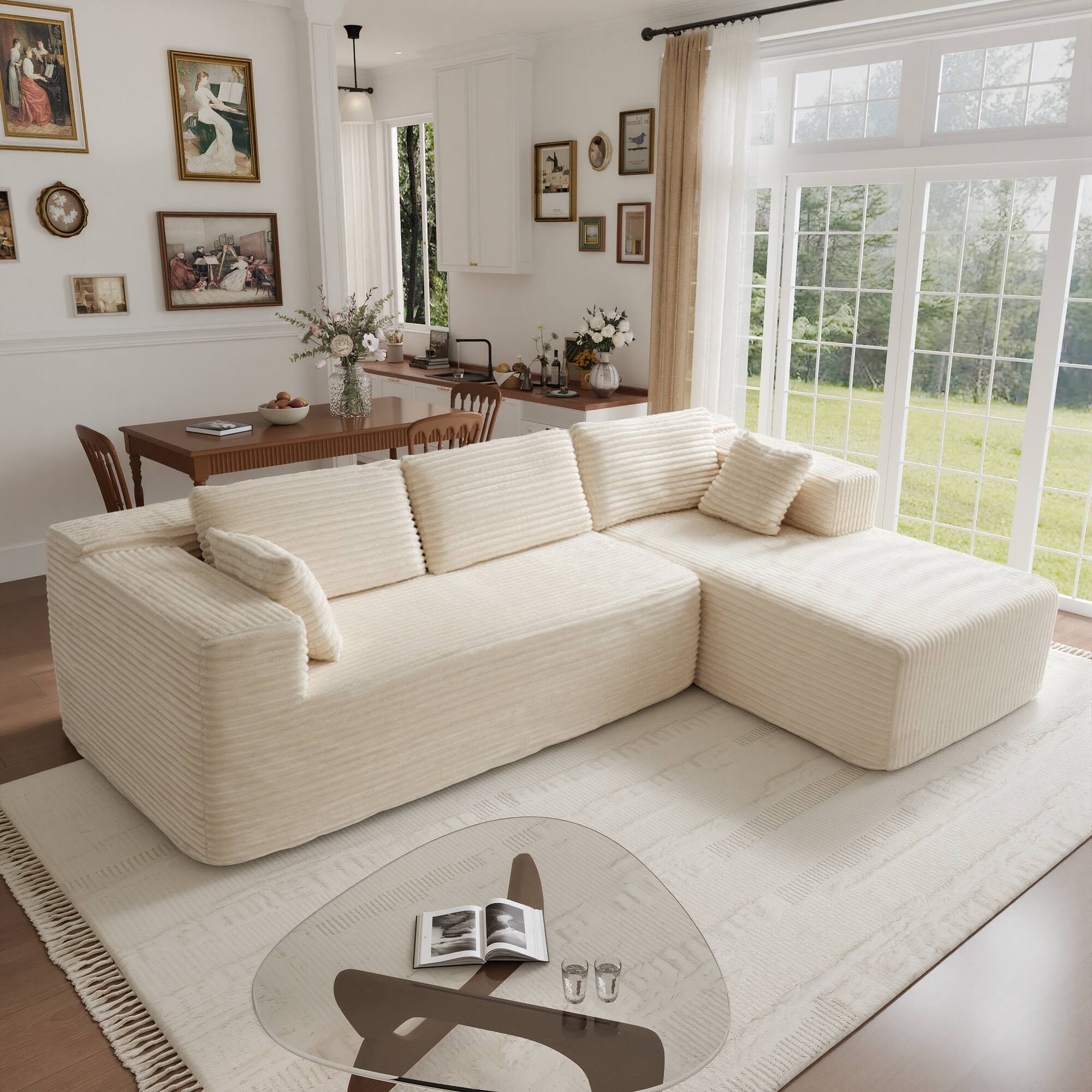 Angle. FUFU & GAGA - Modular L-Shaped Corduroy Sofa with Chaise - 106" Light Beige Convertible Boneless Couch for Small & Large Living Rooms - Beige.