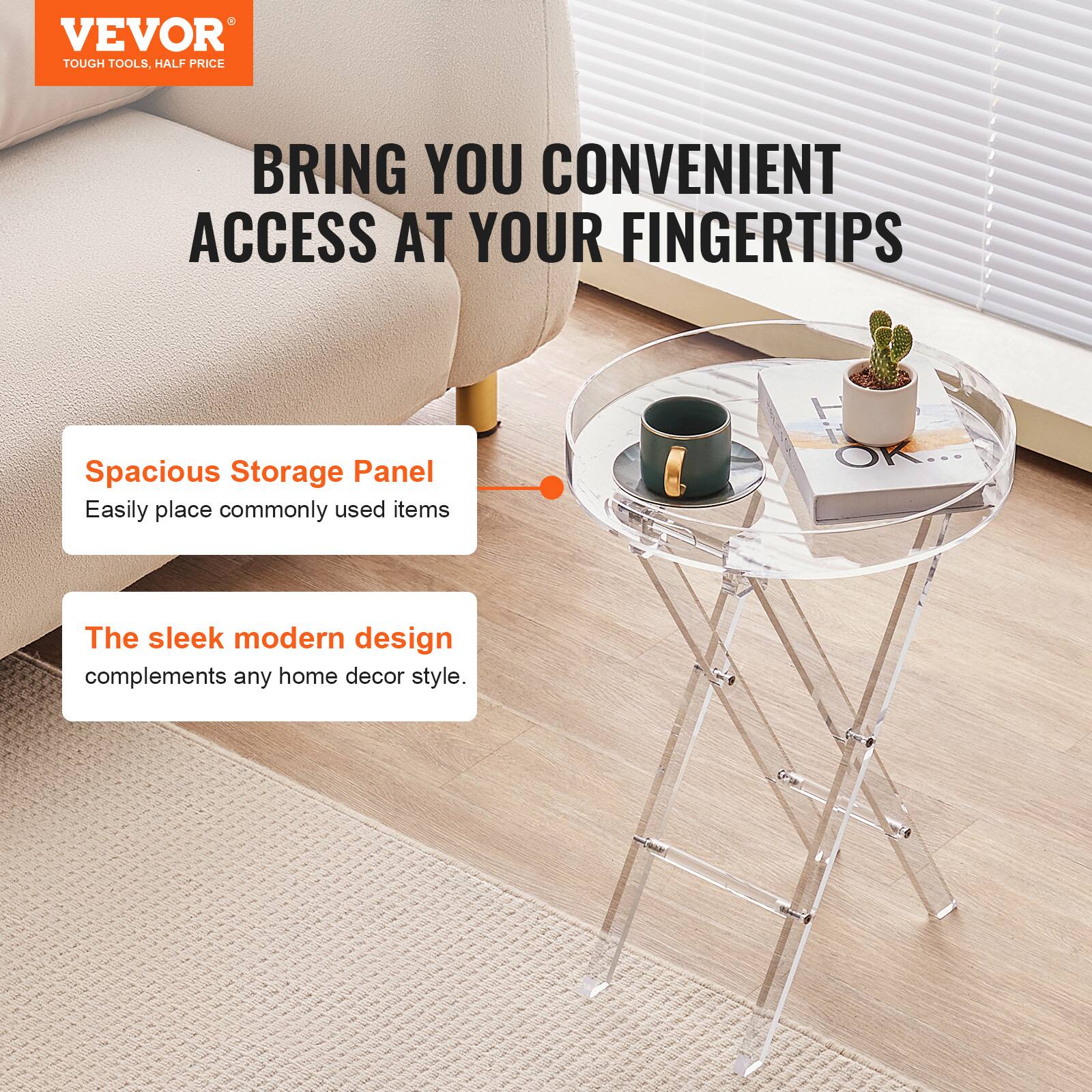 VEVOR  
TOUGH TOOLS, HALF PRICE

BRING YOU CONVENIENT ACCESS AT YOUR FINGERTIPS

Spacious Storage Panel  
Easily place commonly used items

The sleek modern design  
complements any home decor style.