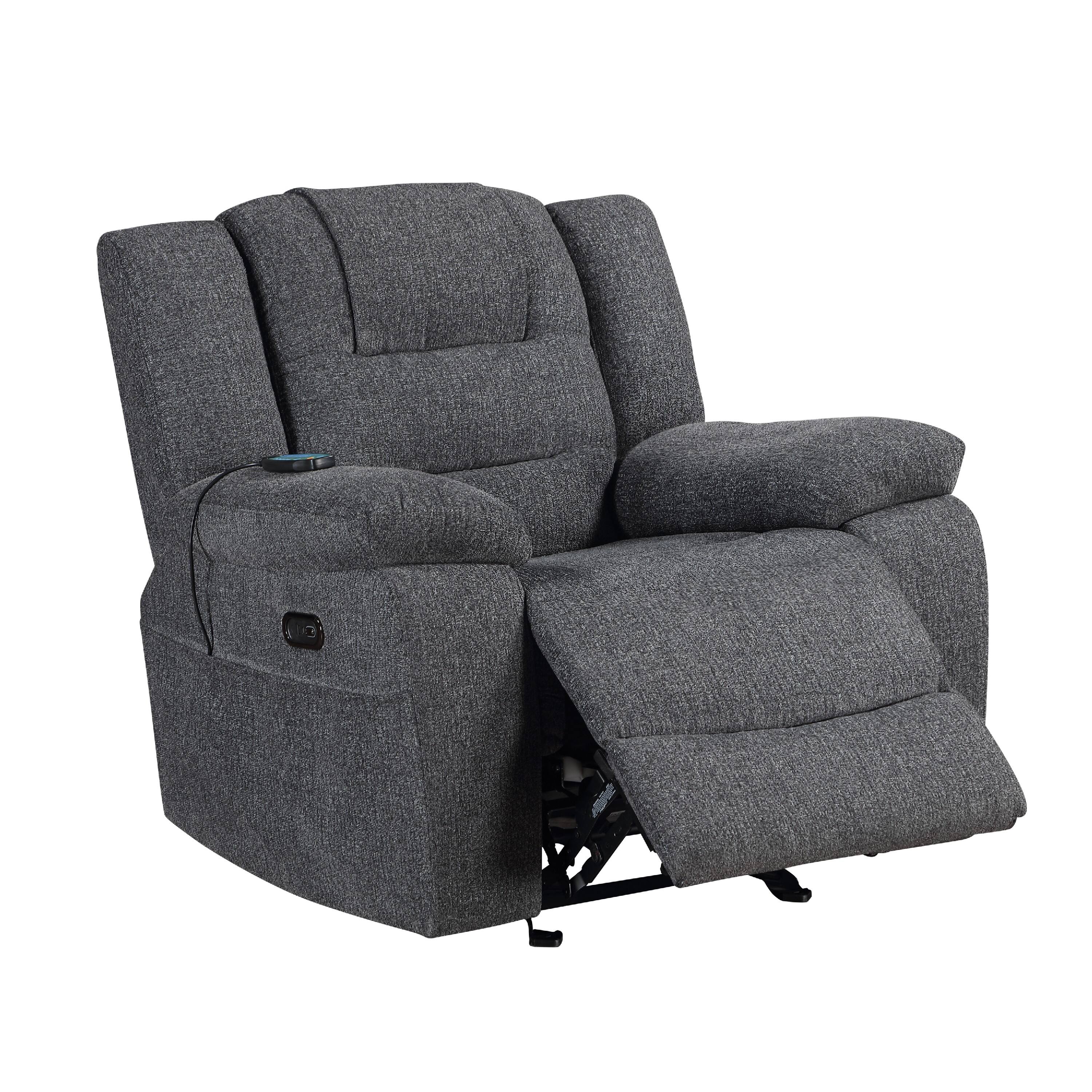 Left. Manhattan Lane - Reno Power Glider Recliner Chair with Heat and Massage,  Polyester - Dark Gray.