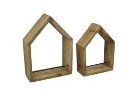 Things2Die4 - Set of 2 House Shaped Wooden Wall Mounted Shelves - Brown