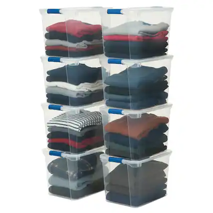 Front. Homz - Homz 112 Quart Heavy Duty Clear Plastic Stackable Storage Containers, 8 Pack - Clear.
