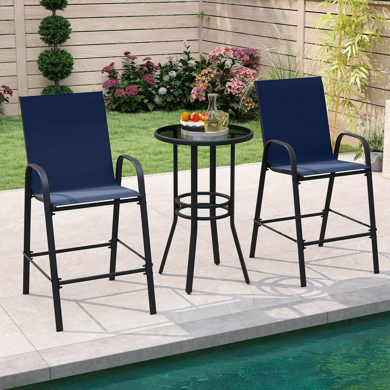 Alt View 3. Costway - Costway 2 PCS Outdoor Bar Stools 29" Fabric Bar Height Stools with Armrests & Footrest - Navy.